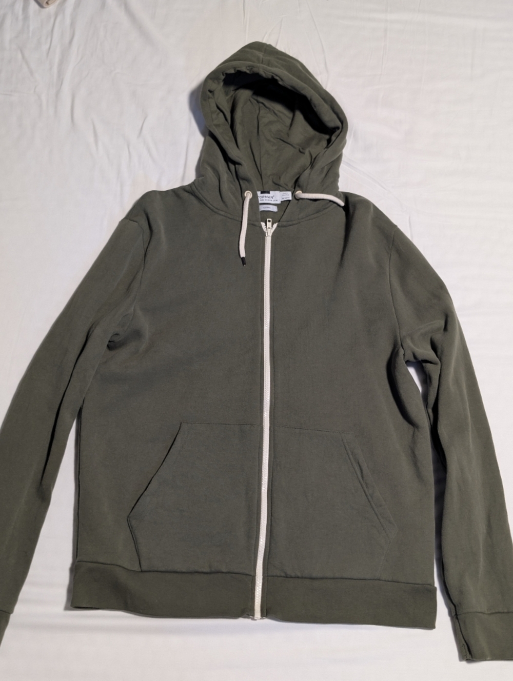 Topman Olive 100% Cotton Zip-Up Hoodie
